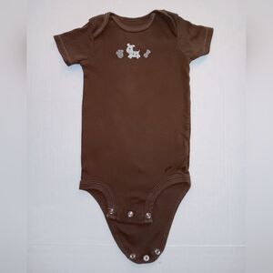 Brown One Piece Onesie Short Sleeved Snaps Puppy Dog Details